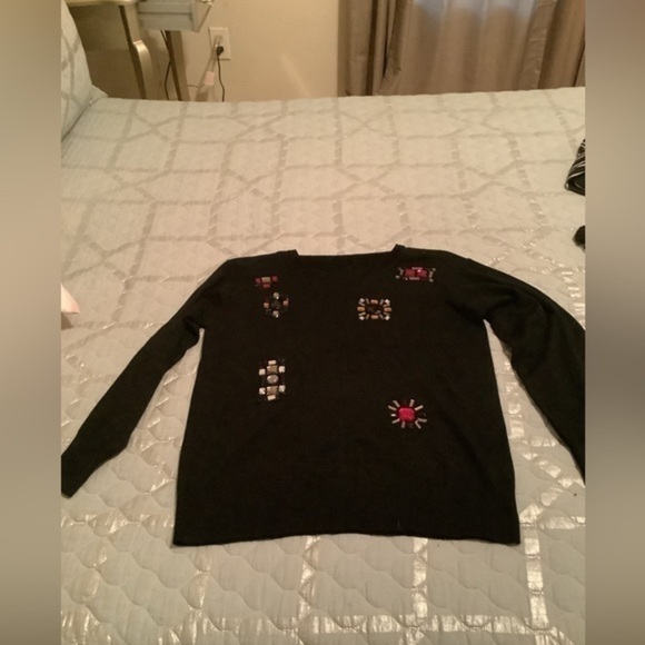 TRINA TURK~100% WOOL BLOUSE~ MERINO~FAUX STONES~Generous Medium - Picture 5 of 6